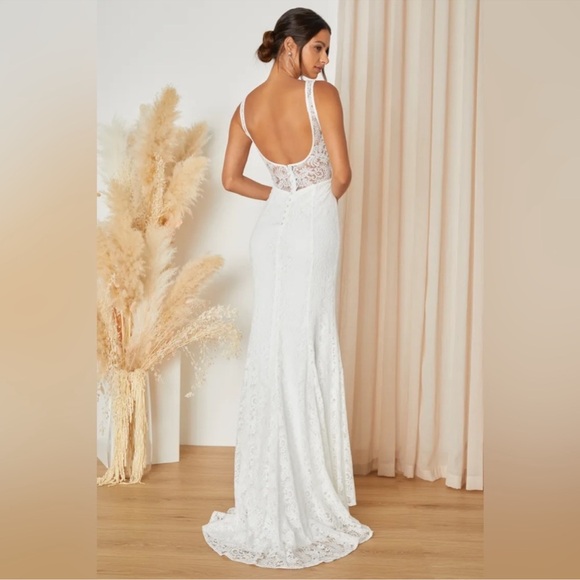 Lulus Beloved Eternity NWT size Medium White Lace Sleeveless Maxi Dress Bridal - Picture 3 of 14